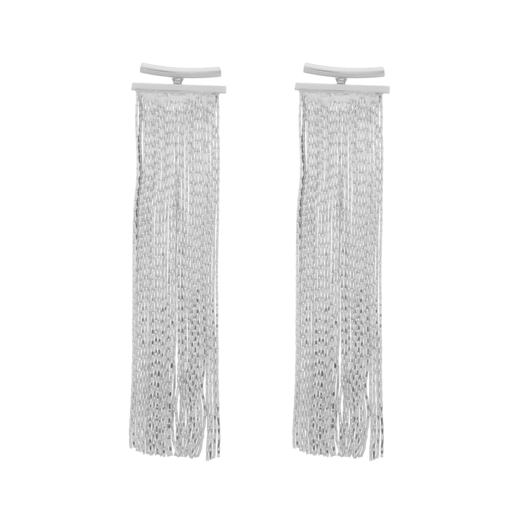 brinco prateado de franja