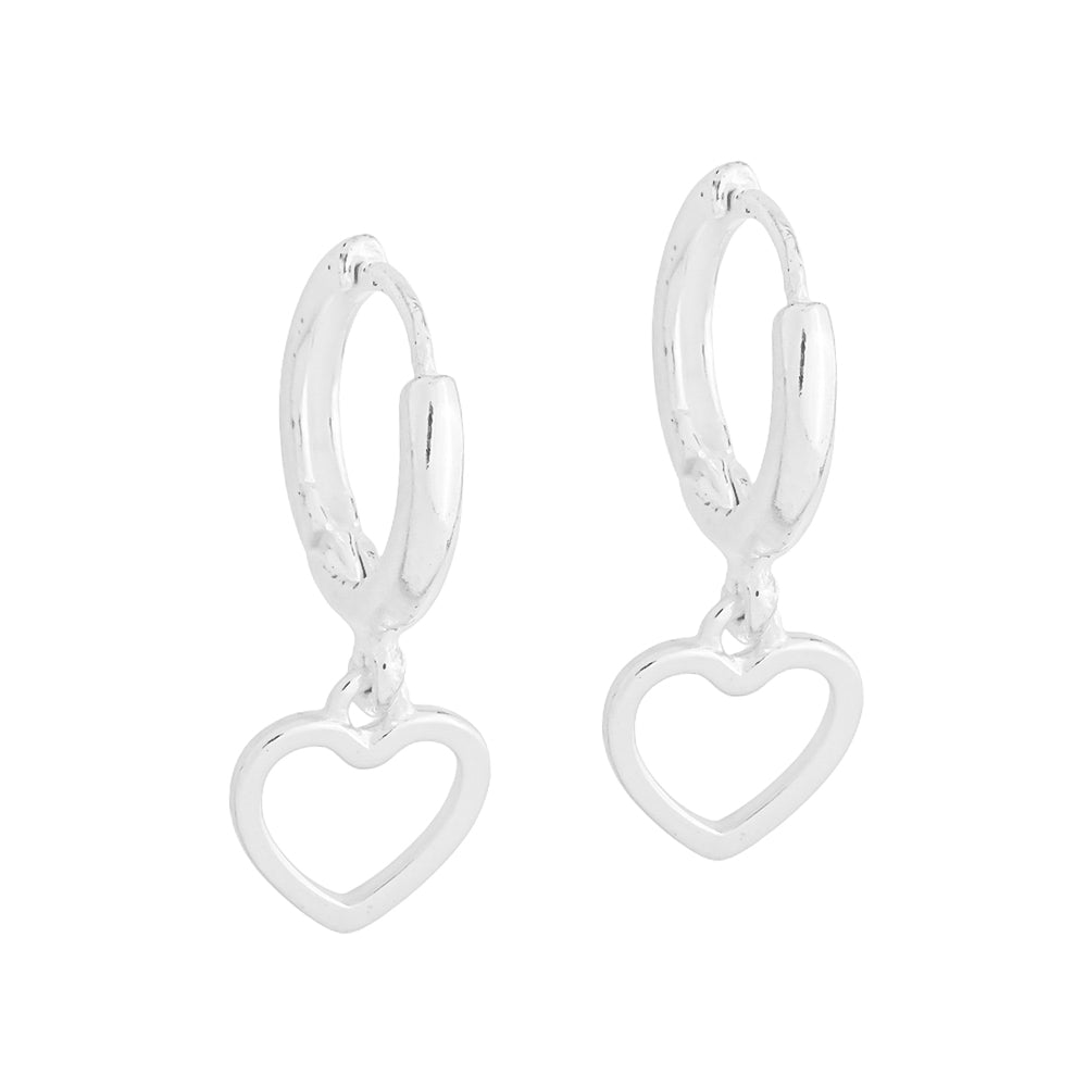 brinco de argola com coração em prata 925