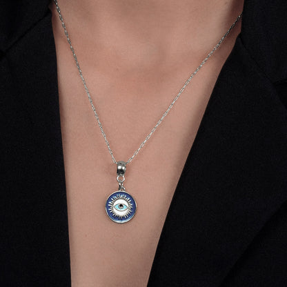 Colar Prateado Medalha Olho Grego - Galeria