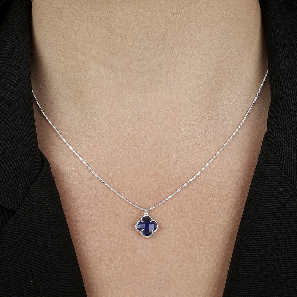 colar zircônia de trevo azul em prata 925 - galeria