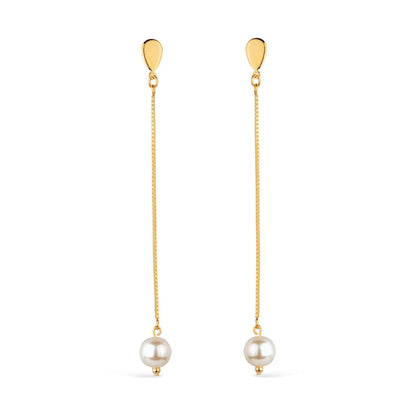 Brinco Dourado de Corrente com Pérola