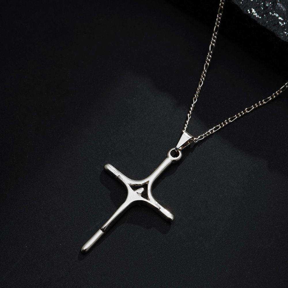 pingente prateado crucifixo minimalista - galeria